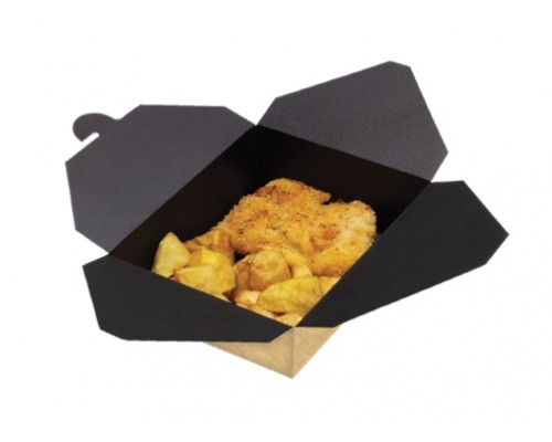 Контейнер для еды бумажный Fold Box, Черный/Крафт, 900 мл